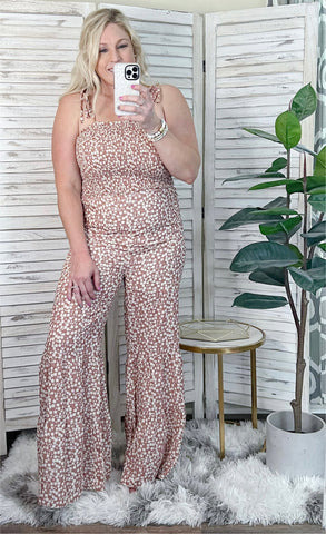 Floral Spaghetti Strap Smocked Wide Leg Jumpsuit