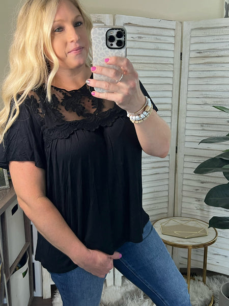 Black Lace Embroidered Top