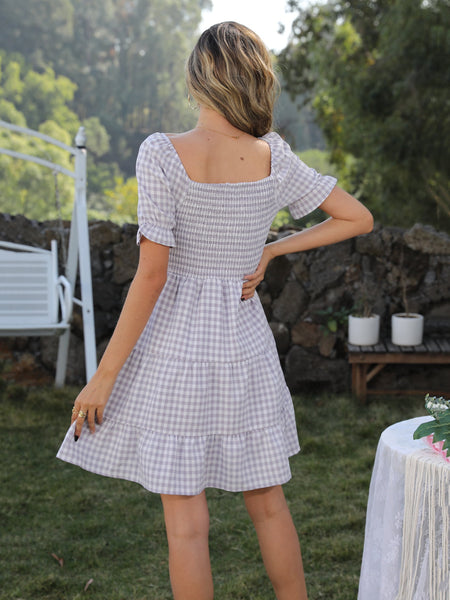 Smocked Gingham Tiered Dress