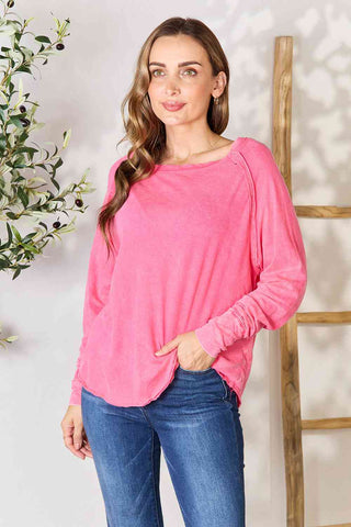 Pink Round Neck Long Sleeve Top