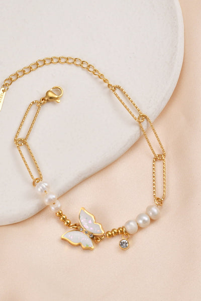 Gold Butterfly and Pearl  Bracelet