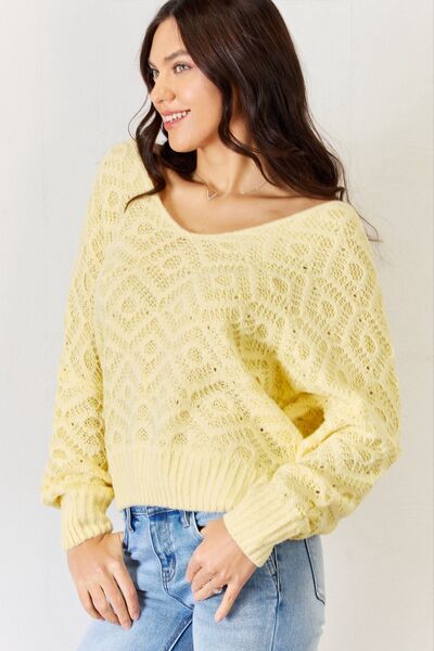 Yellow V-Neck Patterned Sweater