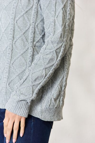 Dusty Sage Cable Knit Round Neck Sweater