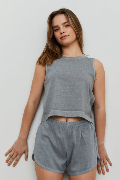 Round Neck Crop Tank and Shorts Set