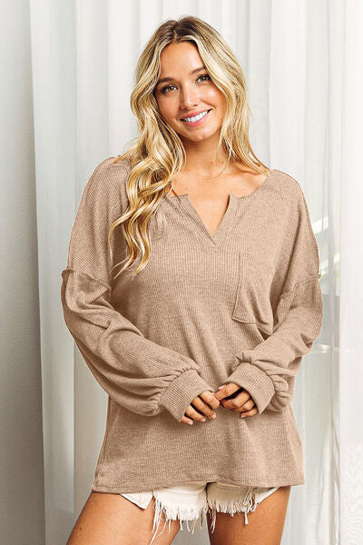 Taupe Exposed Seam Long Sleeve Top