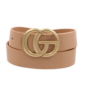 Taupe letter accent belt