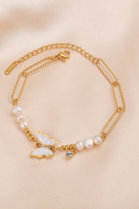 Gold Butterfly and Pearl  Bracelet