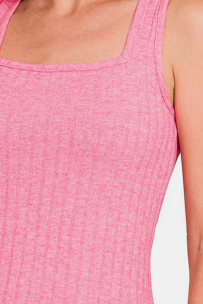 Ribbed Square Neck Tank in Pink