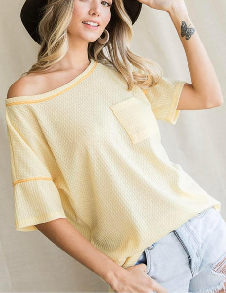Yellow Solid Knit Pocket Top