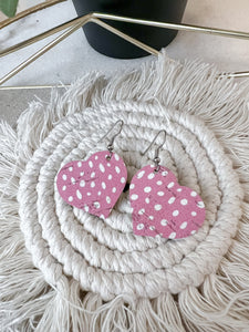 Pink Dot Heart Cork Earrings