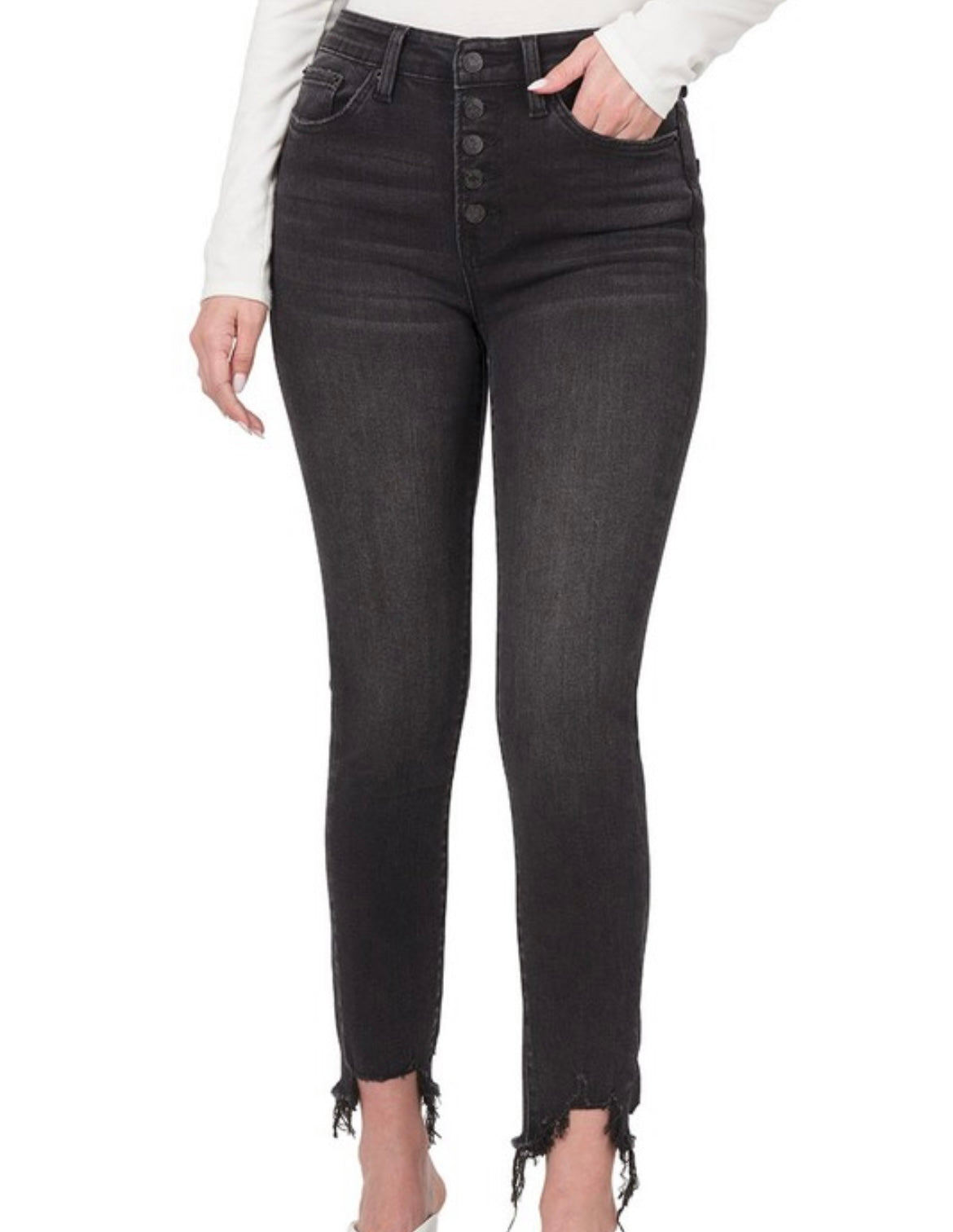 High Rise Washed Black Skinny Jeans