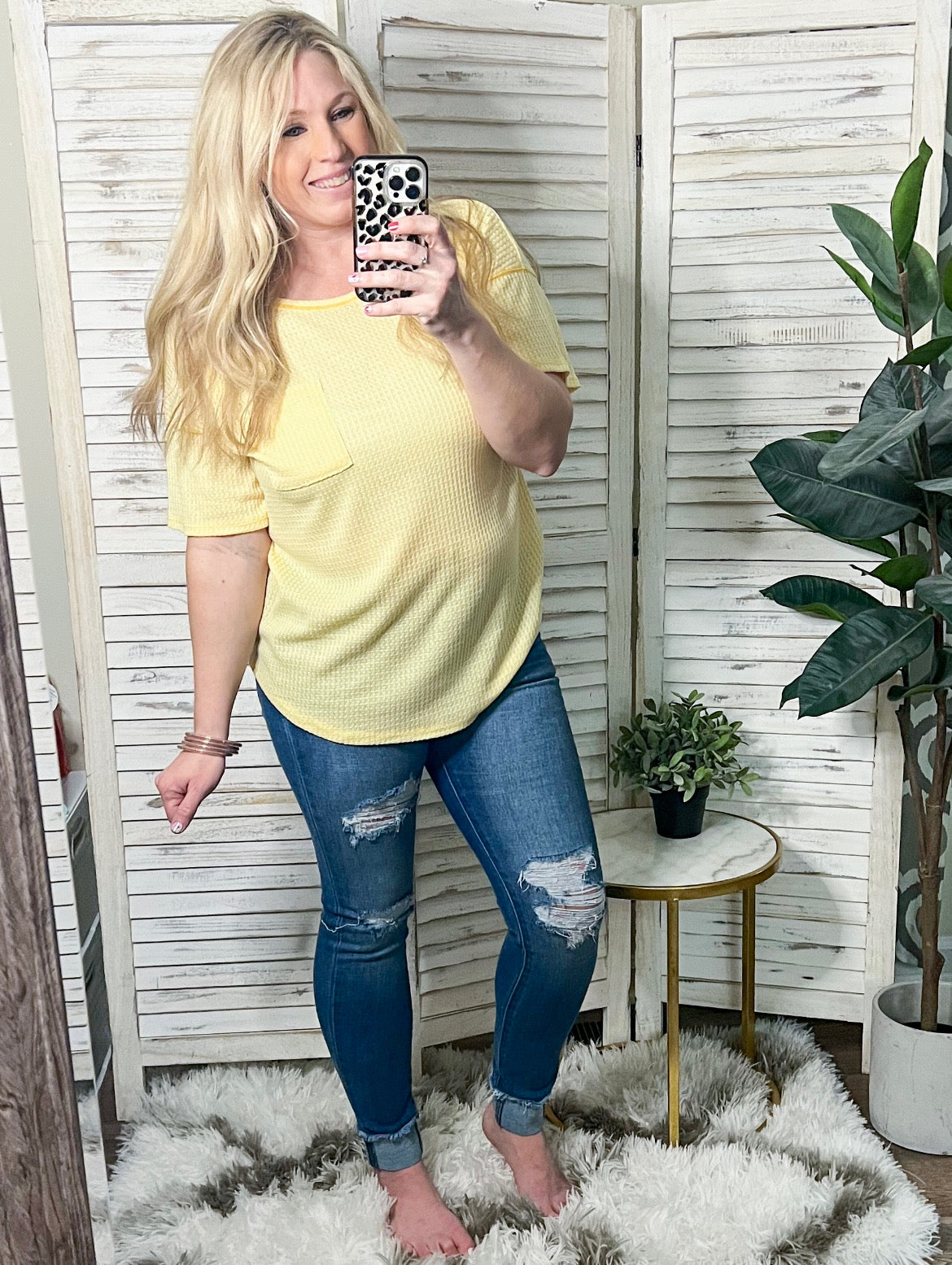 Yellow Solid Knit Pocket Top