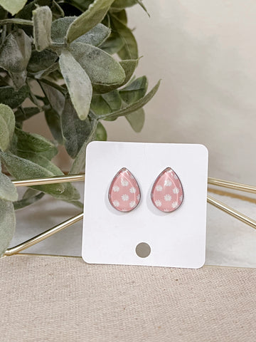 Pink Daisy Teardrop Earrings